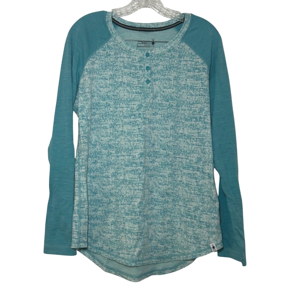 Smartwool Merino 250 Henley Top Womens Large Teal Space Dye Long Sleeve Wool